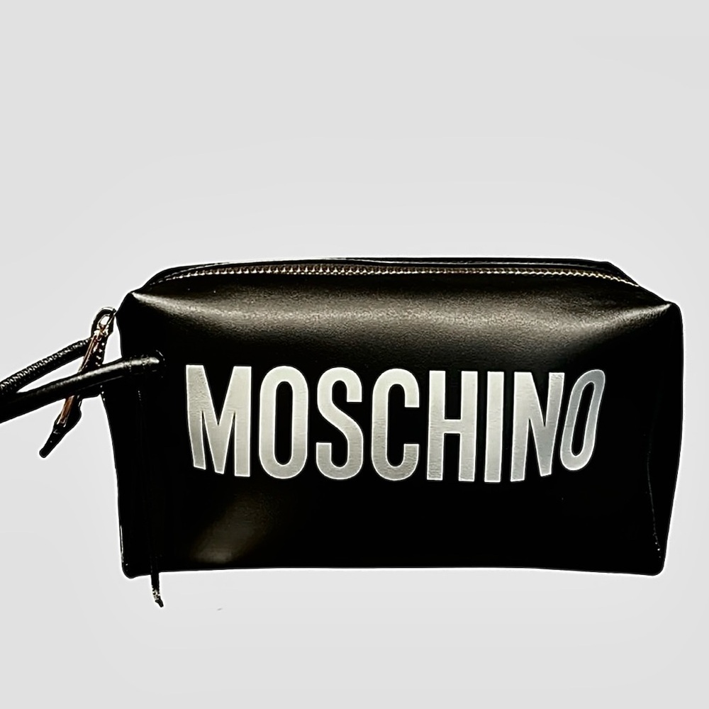 Moschino Black Logo Print Leather Travel Bag